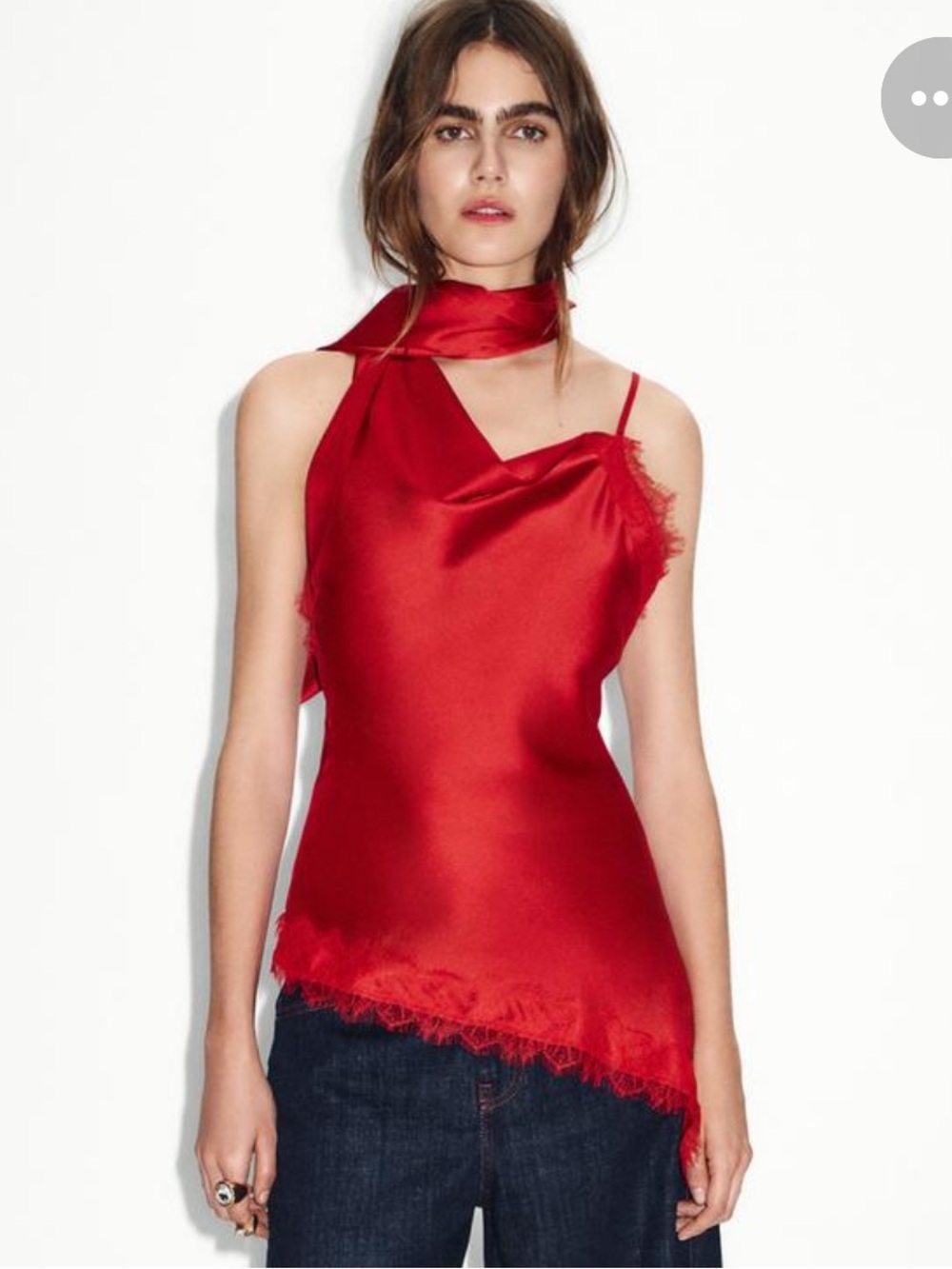 Zara Red Satin Asymmetric Cowl Neck Camisole
